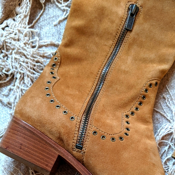 Frye Ray Grommet Brown Suede Knee High Boots 7.5 - Picture 3 of 16